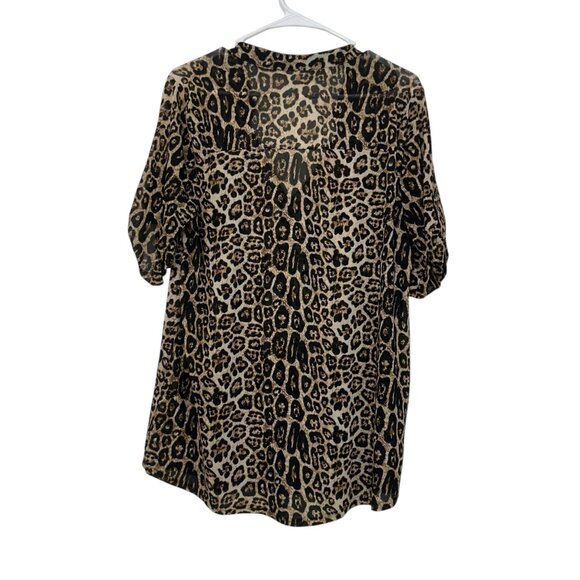 Siren Lily Strech Mesh Leopard Print Ruffled Top Blouse Women 1X Ruffle V neck - Picture 11 of 12